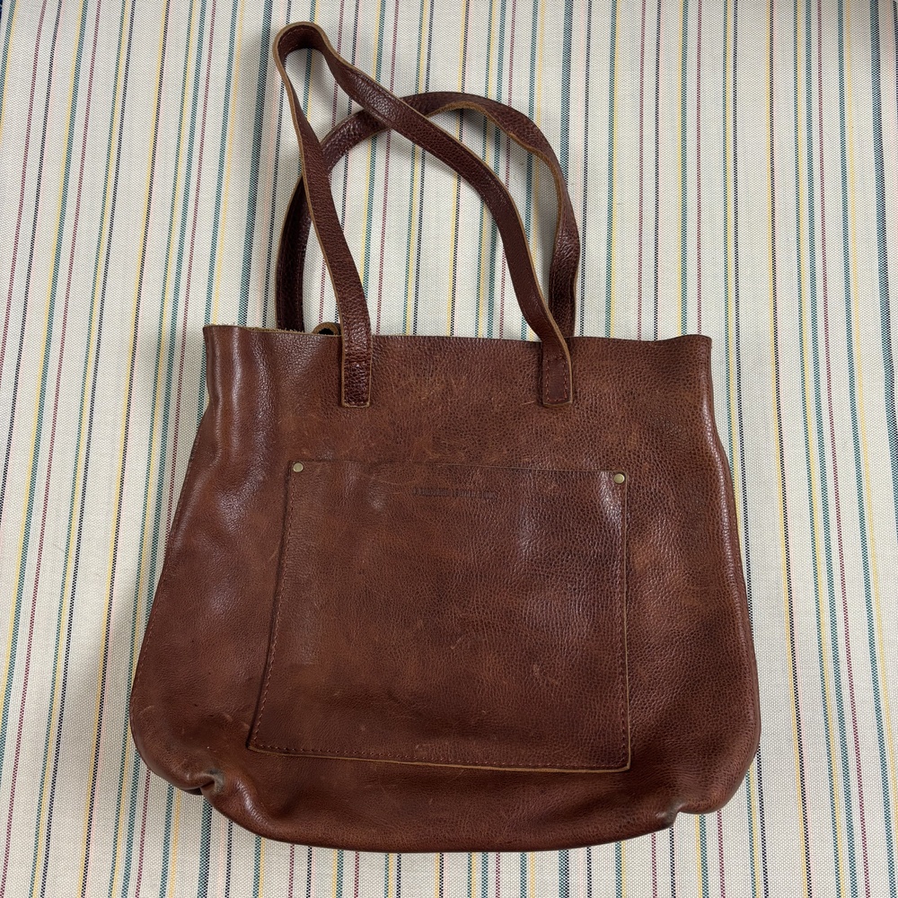 Portland Leather Goods Tote Bag Womens Large Brown Patina Leather Shoulder GC